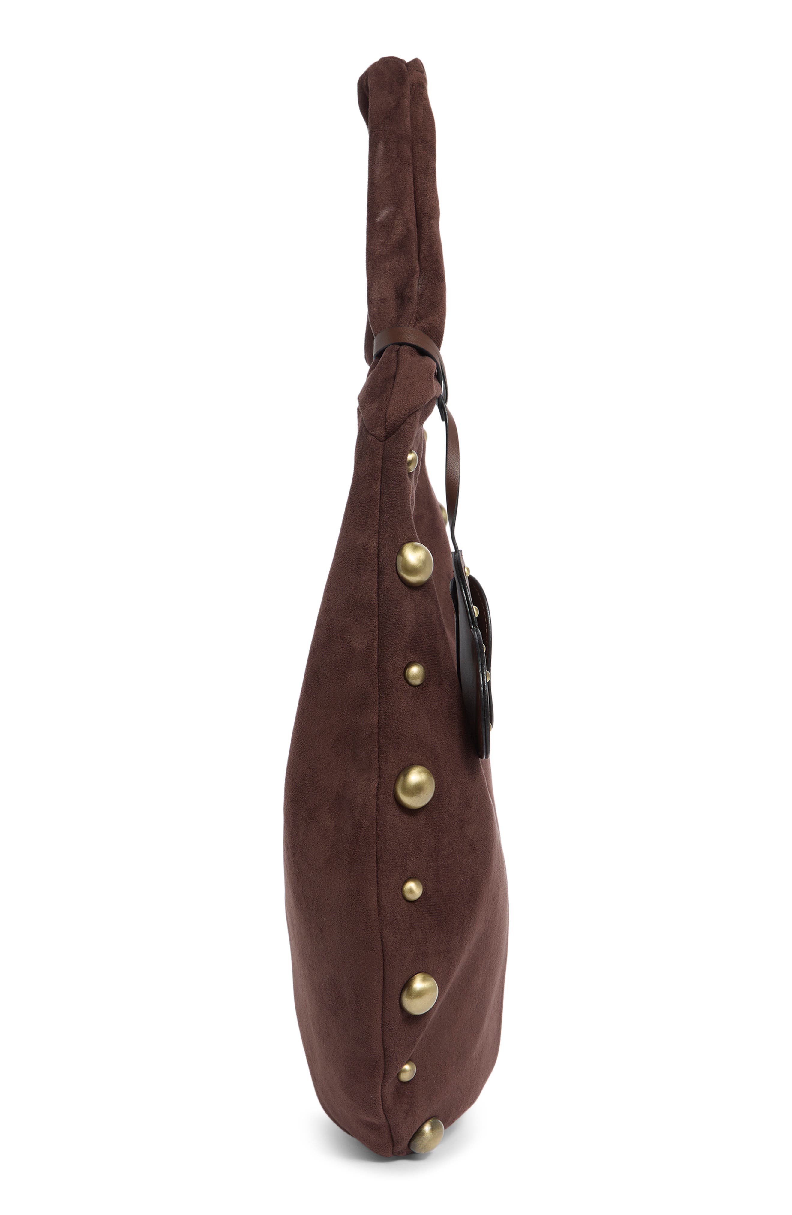 Faux Suede Bubble Stud Hobo, Alternate, color, CHOCOLATE