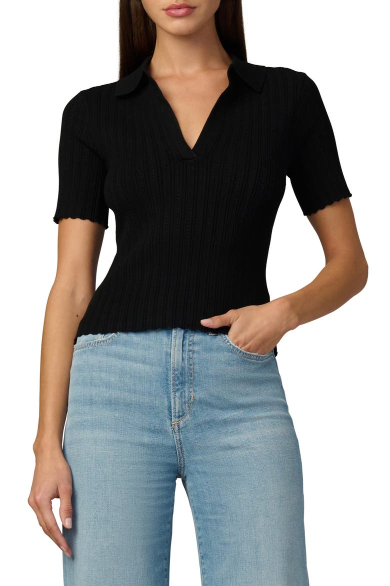 The Jess Pointelle Polo Sweater, Main, color, BLACK