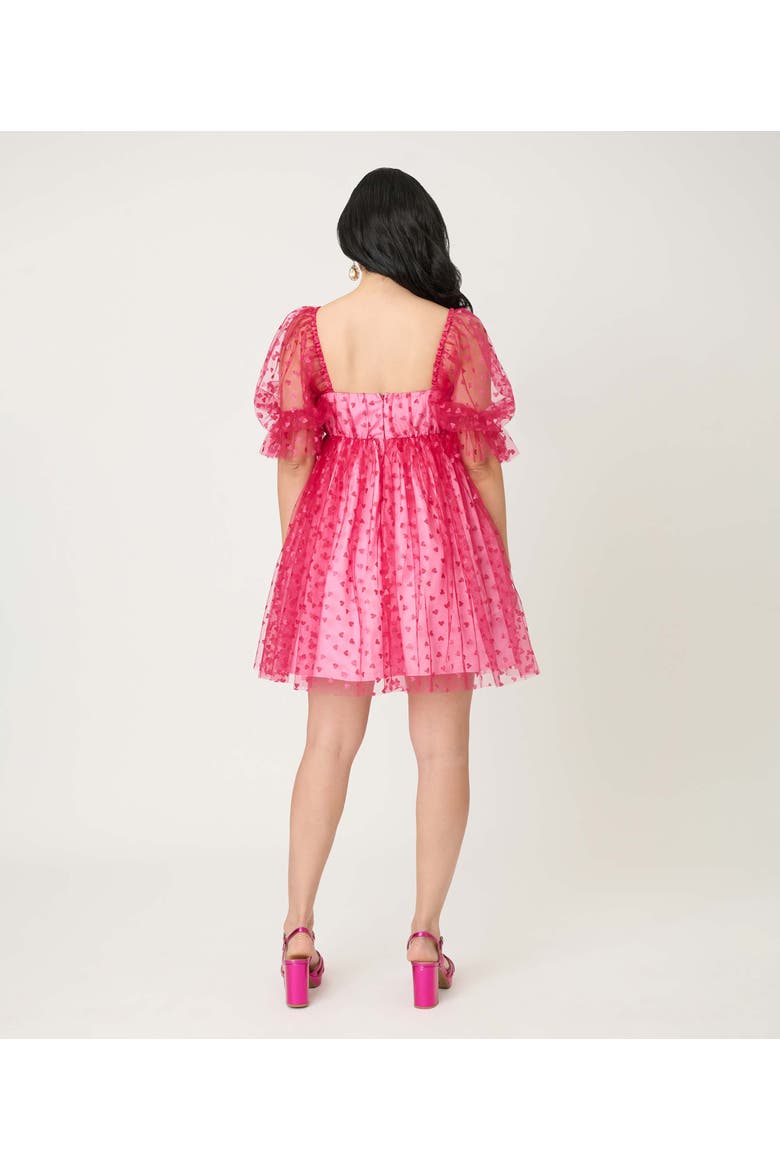 Puff Sleeve Love Interest Babydoll Dress, Alternate, color, Hot Pink W/ Hearts