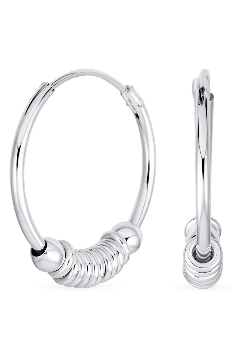 BLING JEWELRY Bali Boho Ring Huggie Hoop Earrings, Main, color, Silver