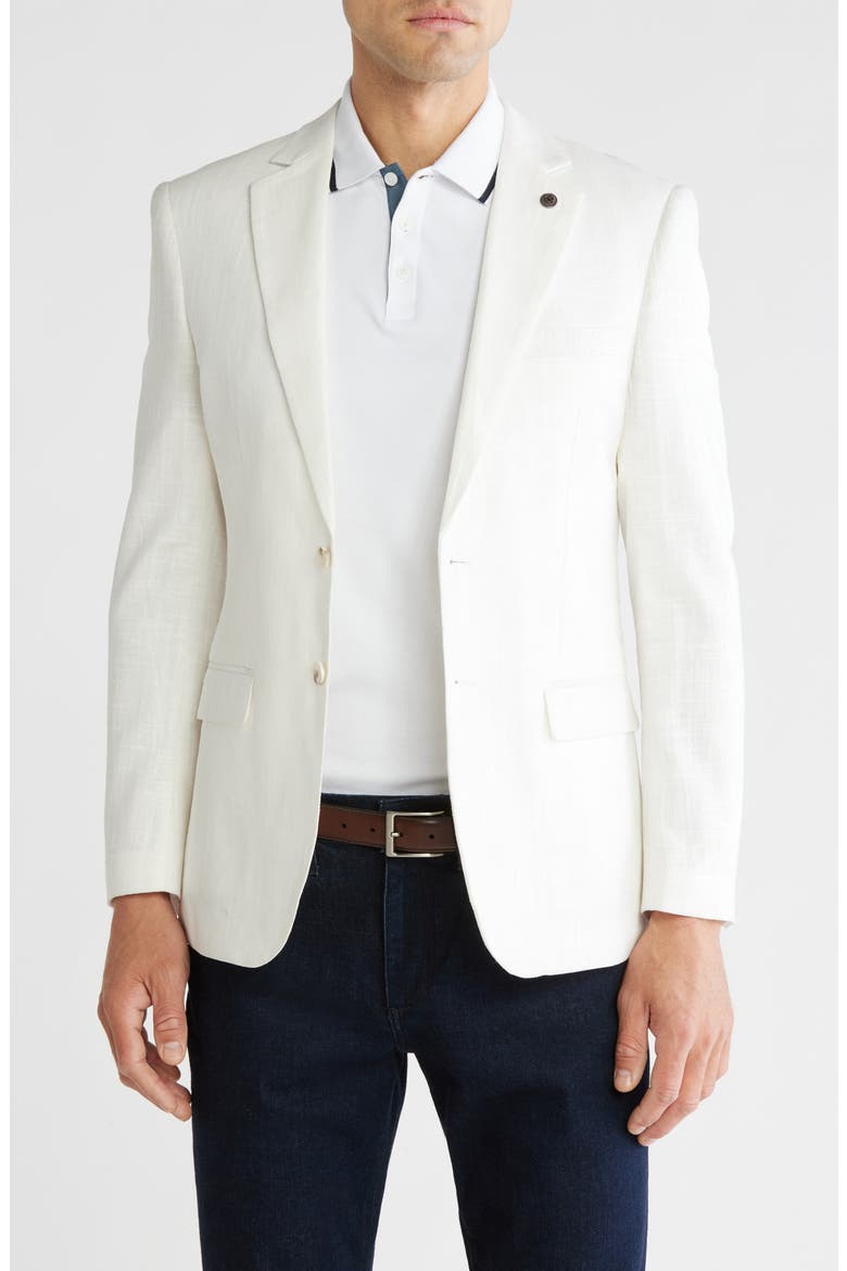 Slim Fit Wax Linen Blazer, Main, color, WHITE
