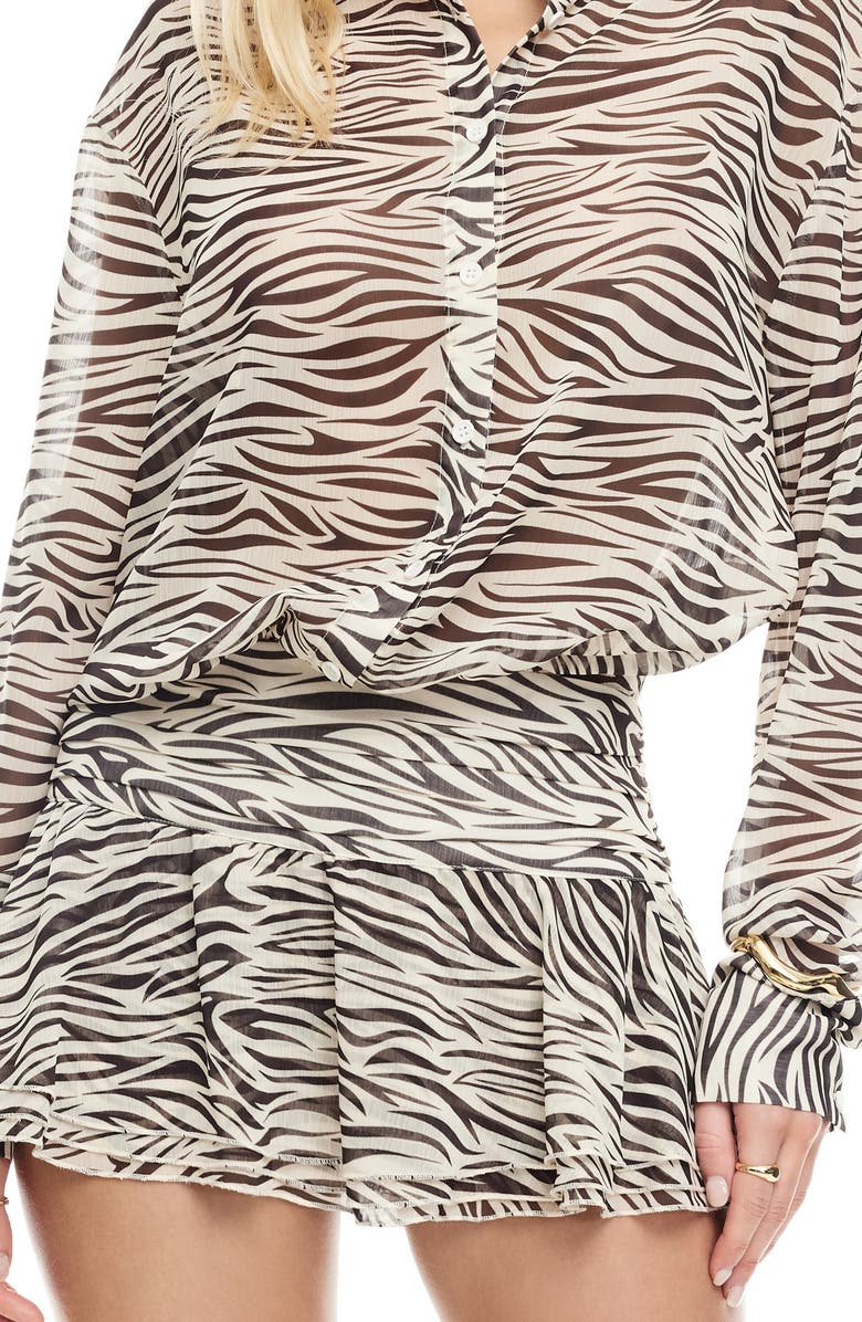 LIONESS Girls, Girls, Girls Zebra Stripe Long Sleeve Minidress, Alternate, color, Zebra