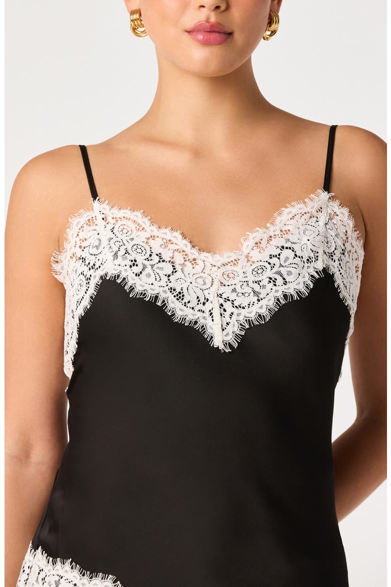 Analise Lace Trim Asymmetric Satin Camisole, Alternate, color, BLACK