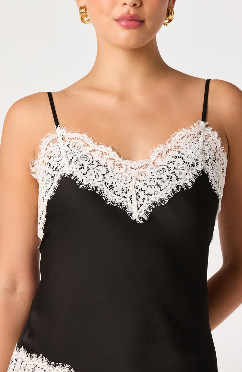 ASTR the Label Analise Lace Trim Asymmetric Satin Camisole, Alternate, color, Black