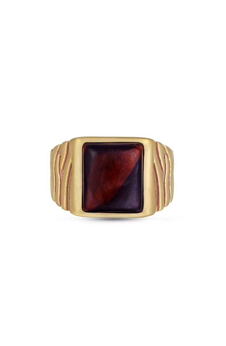 LuvMyJewelry Chatoyant Red Tiger Eye Sterling Silver Men Signet Ring, Main, color, 14Kt Gold Vermeil On Sterling