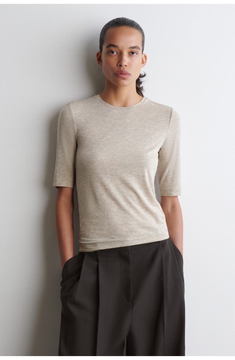 COS Slim Lightweight T-Shirt, Main, color, Light-Beige Melange