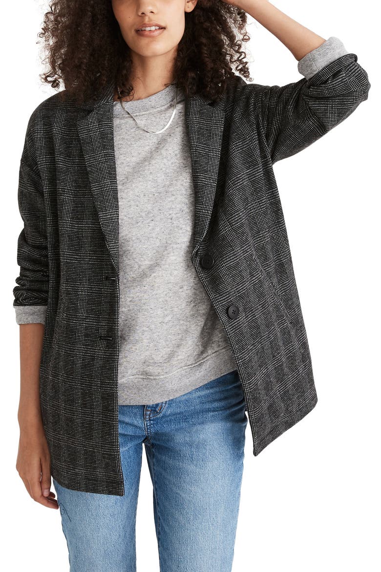 Glen Plaid Oversize Knit Blazer, Main, color, ALMOST BLACK