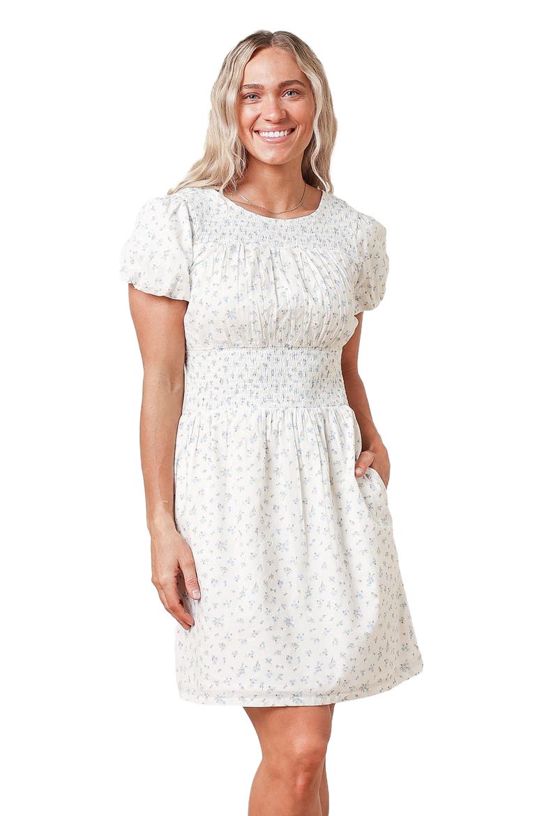 Women's Organic Smocked Waist Dress, Alternate, color, Natural Ditsy Floral