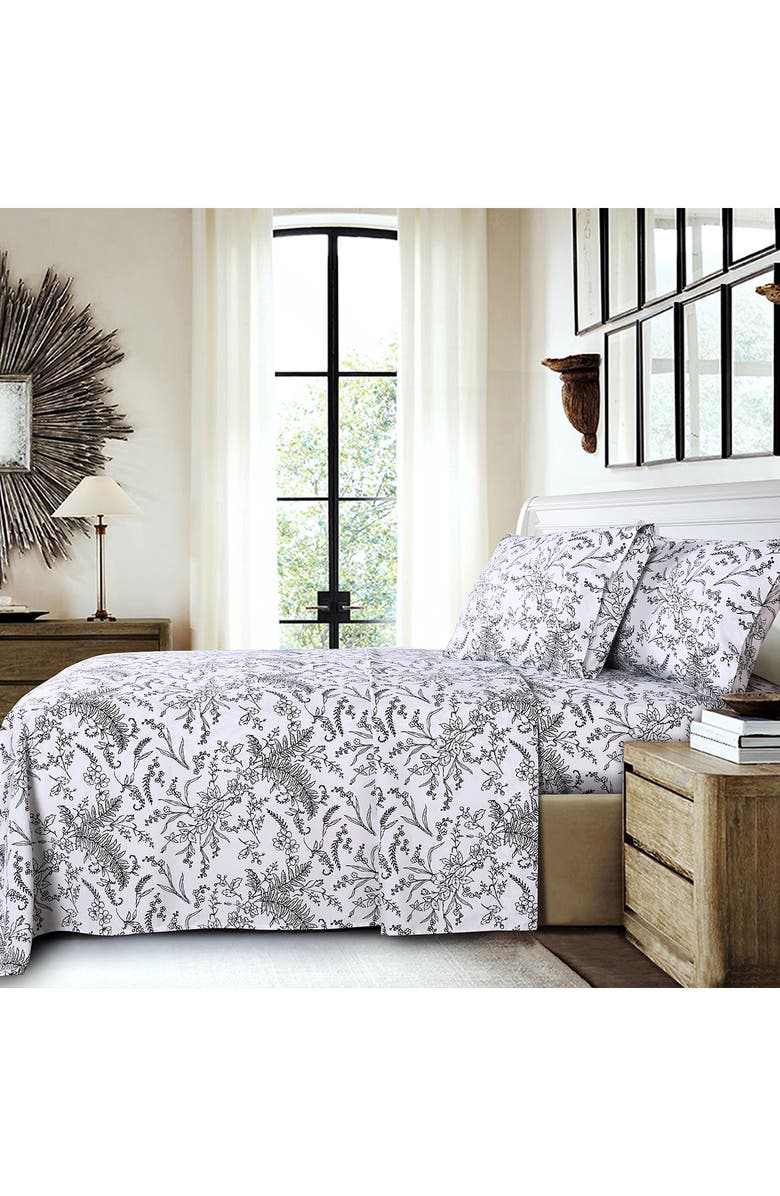 SOUTHSHORE FINE LINENS Winter Brush Sheet Set, Alternate, color, White W/ Black Flowers