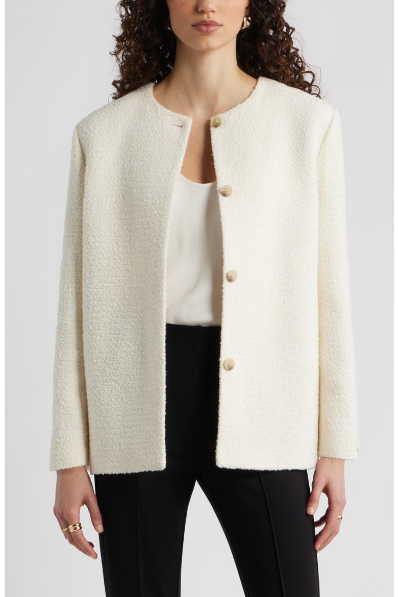 ジャケット・アウター Back Satin Gabardine Collarless Jacket Collarless Pleat Back Jacket (Women) | Nordstrom