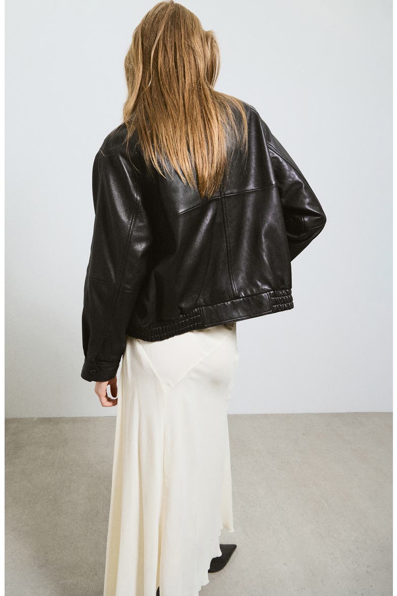 Oversized Funnel Neck Leather Jacket, Alternate, color, CHOCOLATE