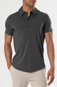 True Classic Short Sleeve Stretch Cotton Knit Button-Down Shirt