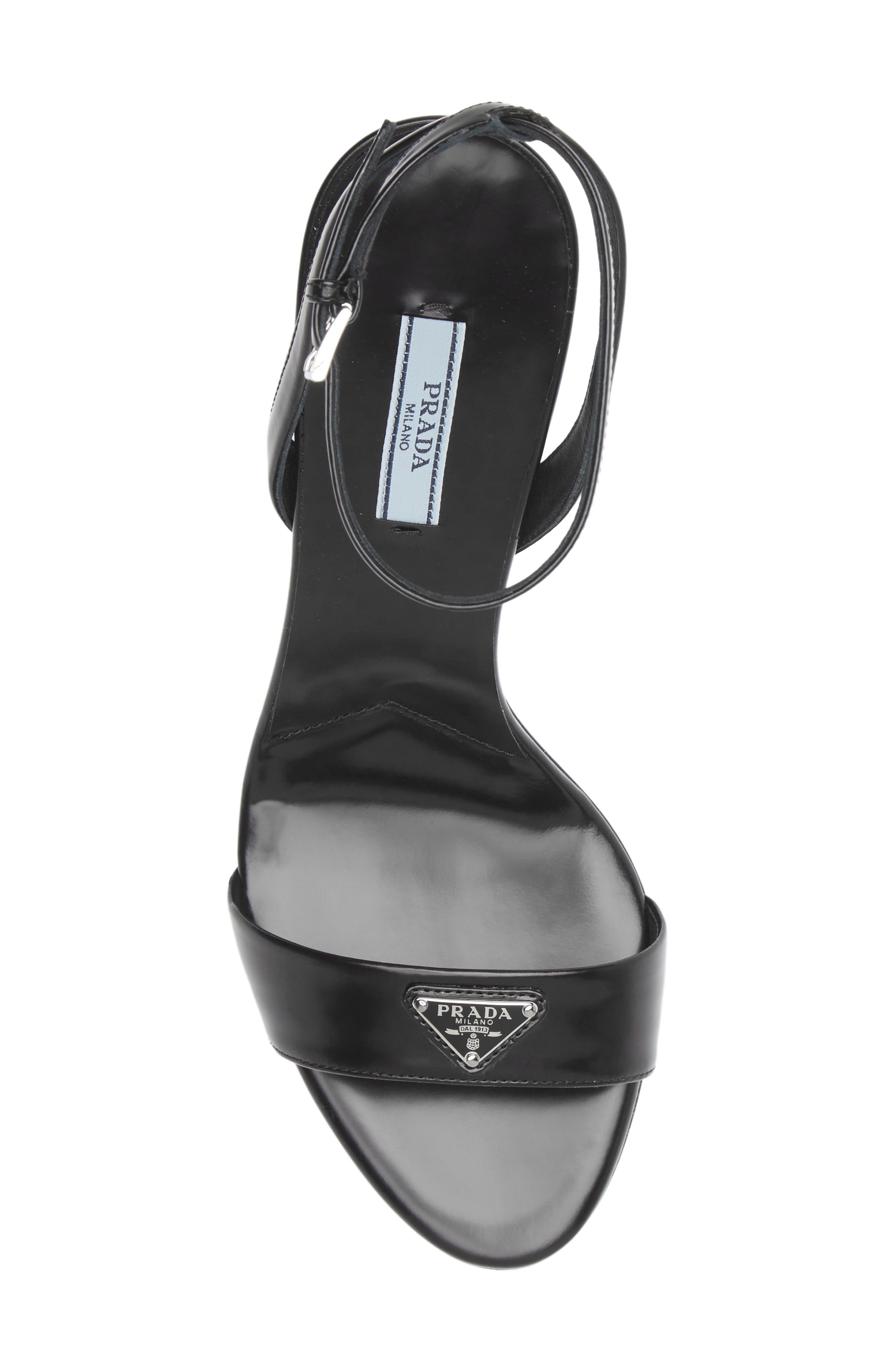 Prada Triangle Logo Ankle Strap Sandal, Alternate, color, 