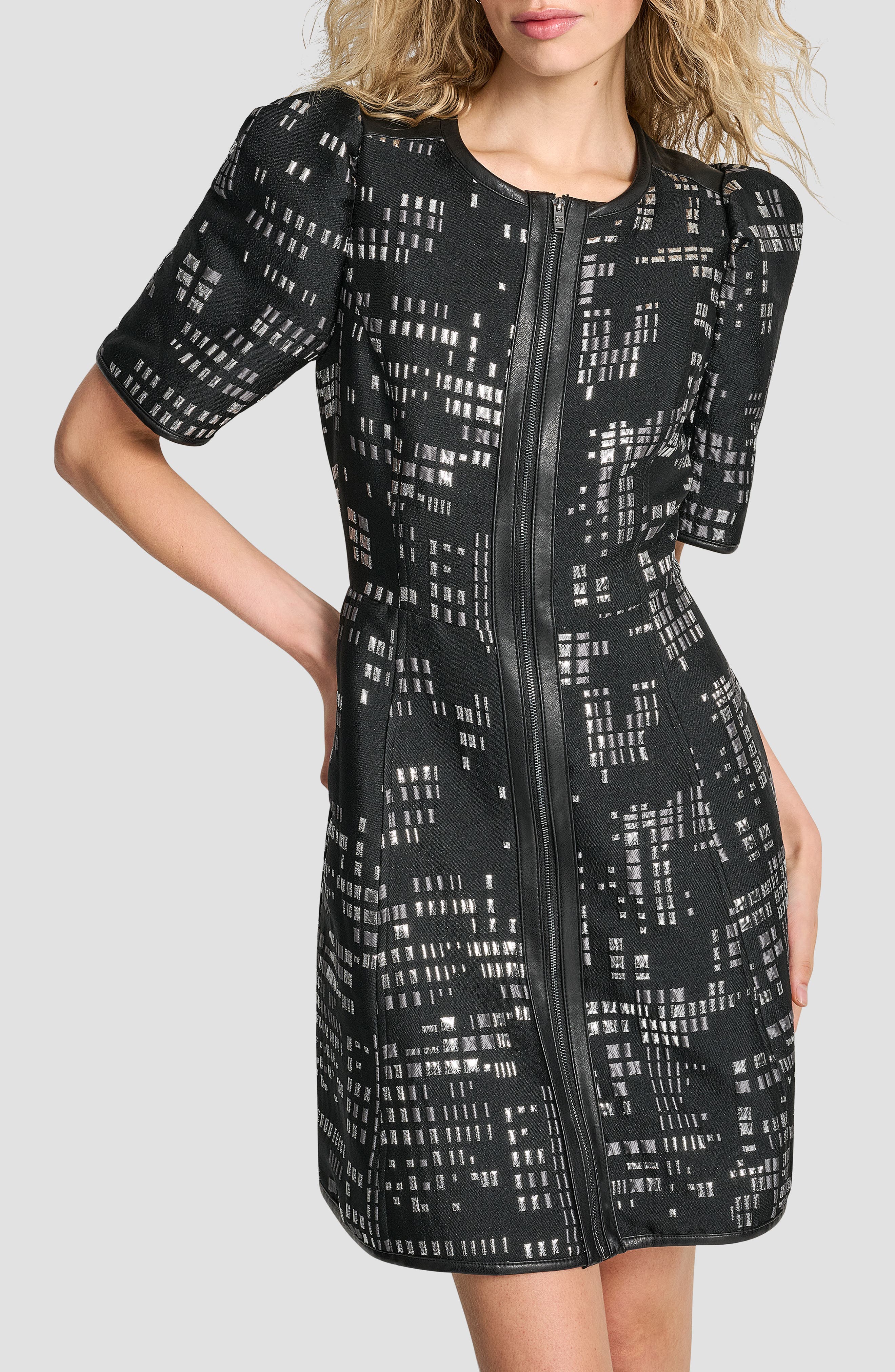 DKNY Front Zip Abstract Jacquard Minidress (Women) | Nordstrom
