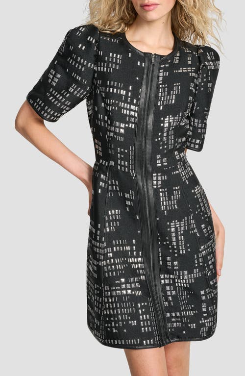 Dkny Front Zip Abstract Jacquard Minidress In Multi