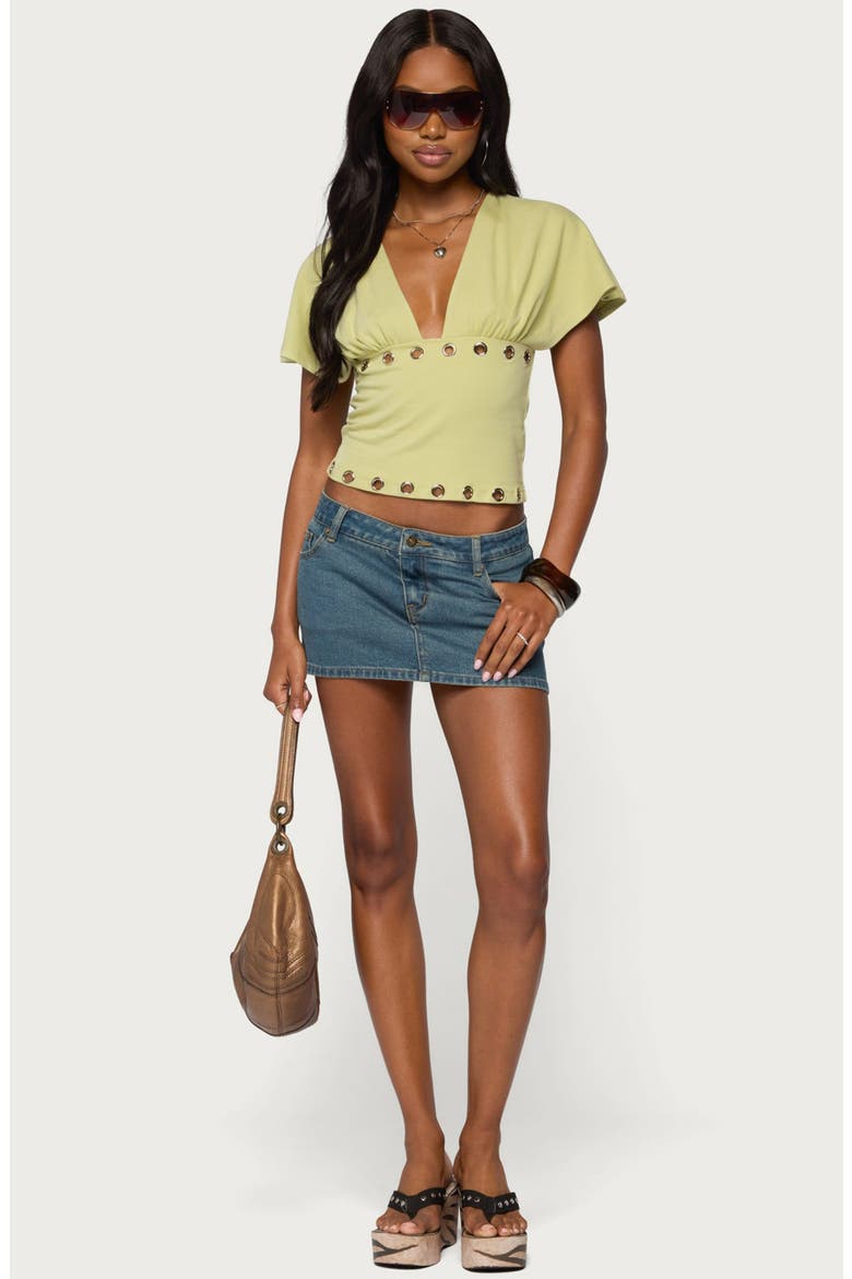 Grommet Flutter Plunge Neck Top, Alternate, color, GREEN