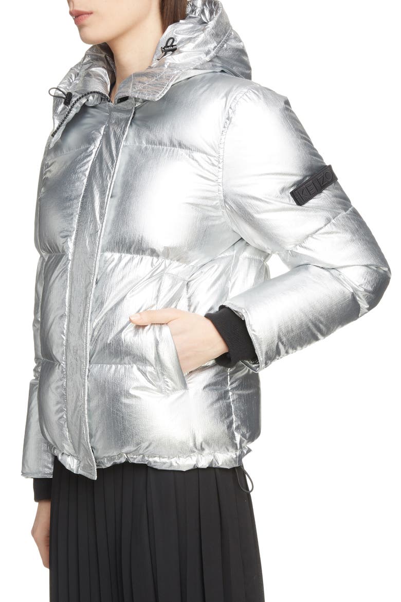 Metallic Down Puffer Coat, Alternate, color, SILVER
