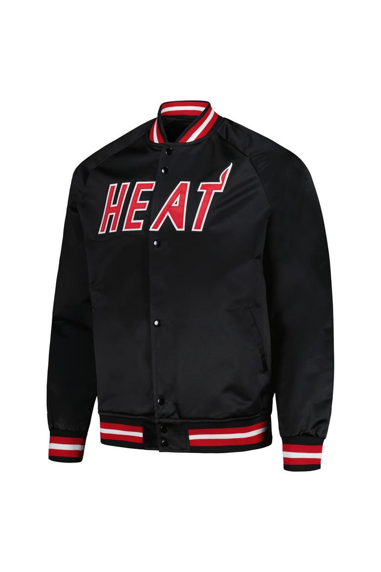 Men's Mitchell & Ness Black Miami Heat Hardwood Classics  Throwback Wordmark Raglan Full-Snap Jacket, Alternate, color, Black