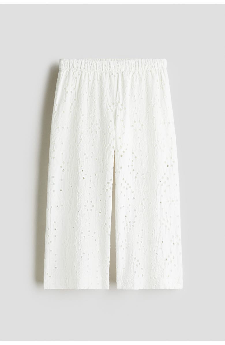 H&M Wide Broderie Anglaise Trousers, Main, color, White