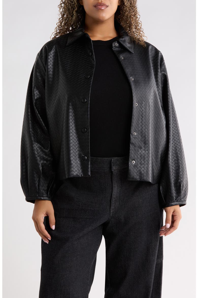 Blouson Sleeve Faux Leather Jacket, Main, color, BLACK