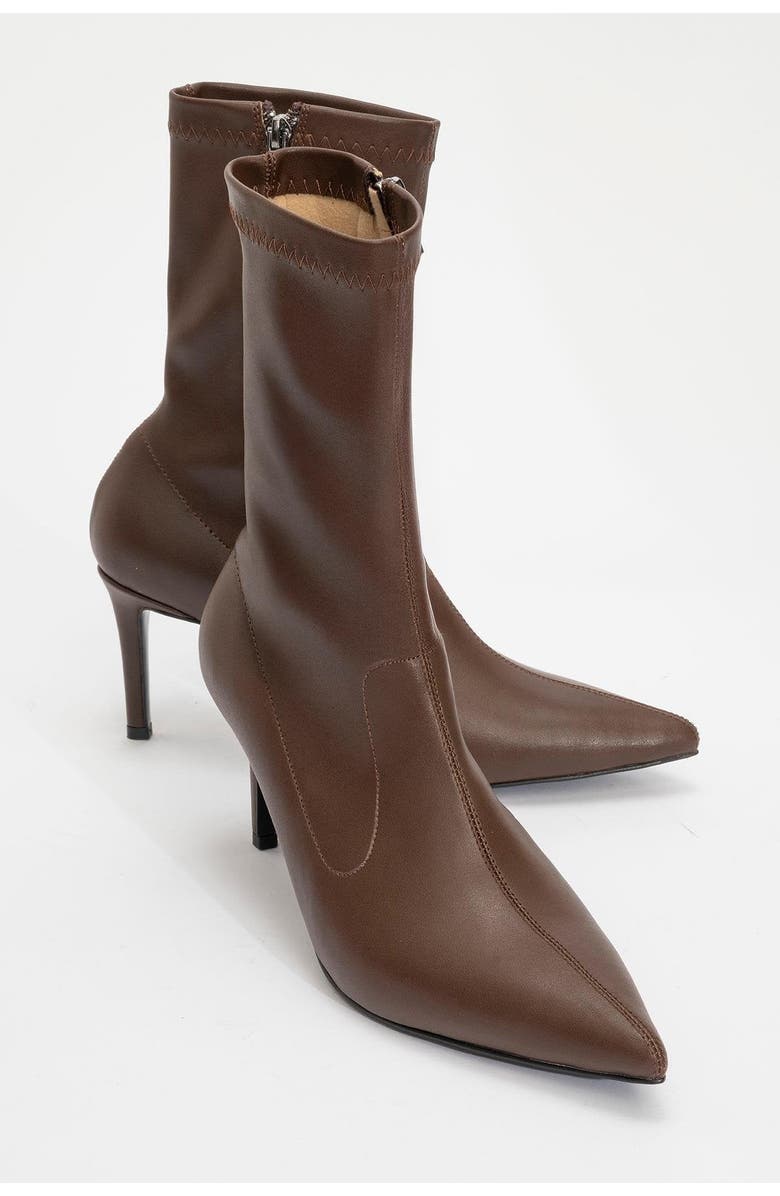 Prologue Shoes Thalin Zip Stiletto Boot, Main, color, Brown Faux Leather