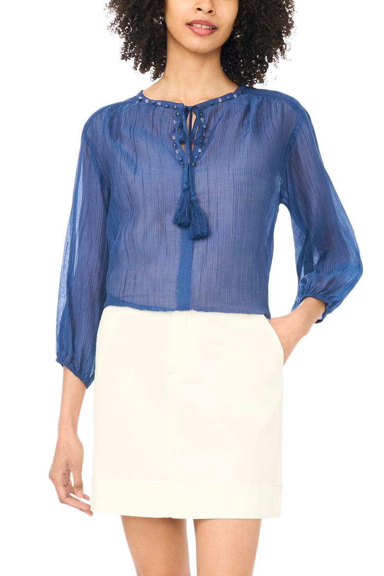 Split Neck Peasant Blouse, Main, color, 407 CLASSIC NAVY