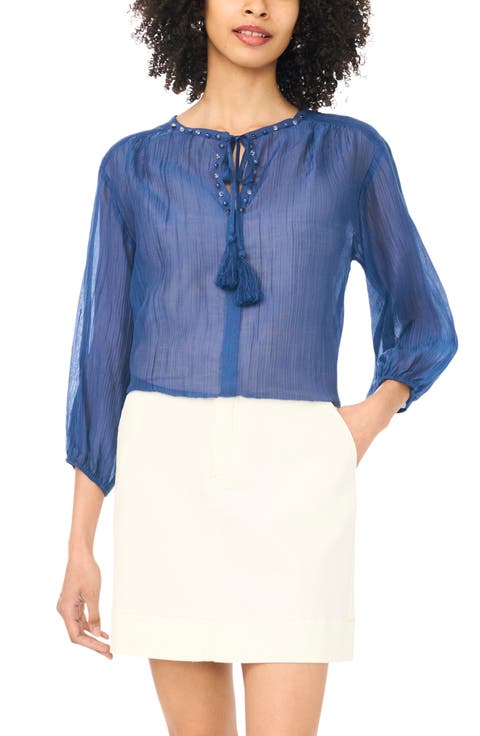 Split Neck Peasant Blouse