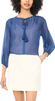 Vince Camuto Split Neck Peasant Blouse