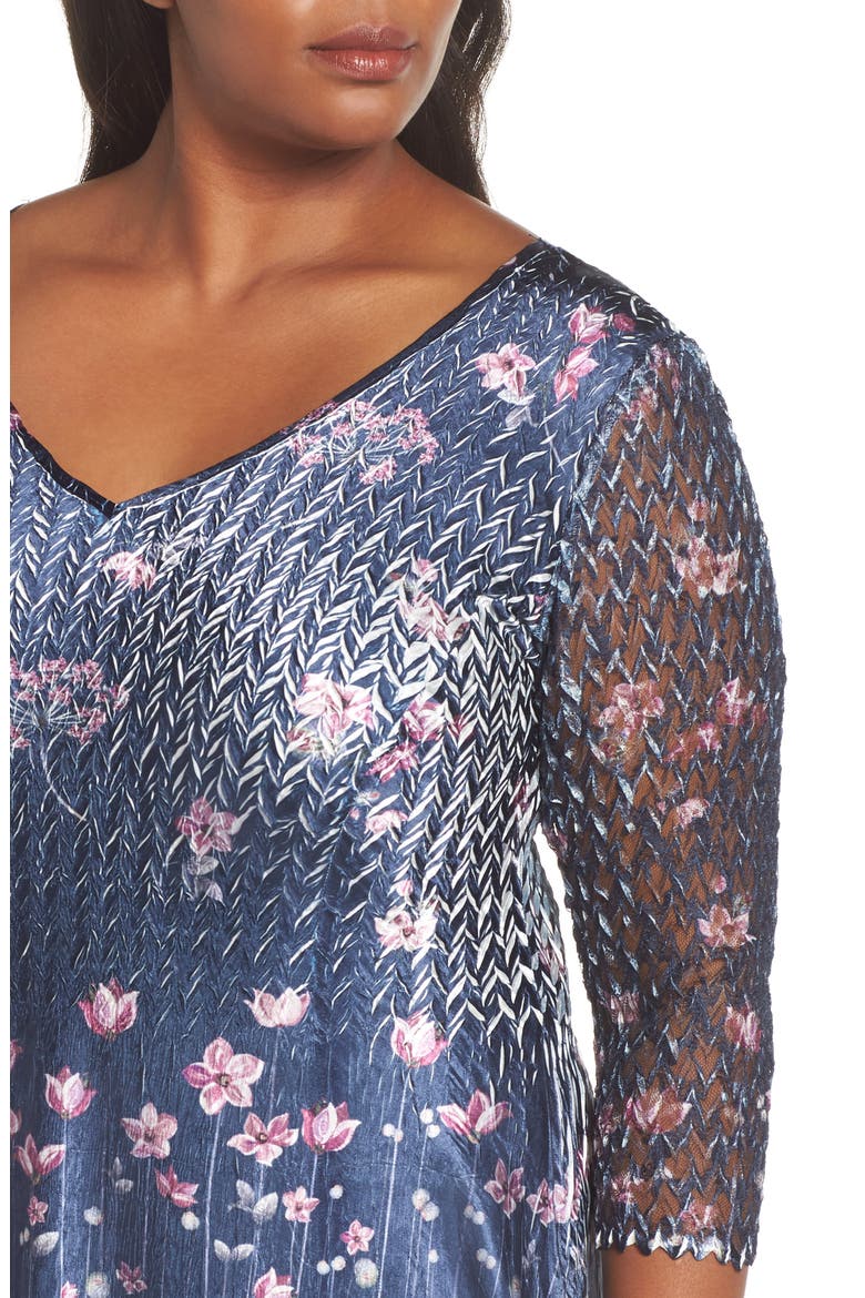 Lace Sleeve Charmeuse Midi Dress, Alternate, color, WILD THISTLE