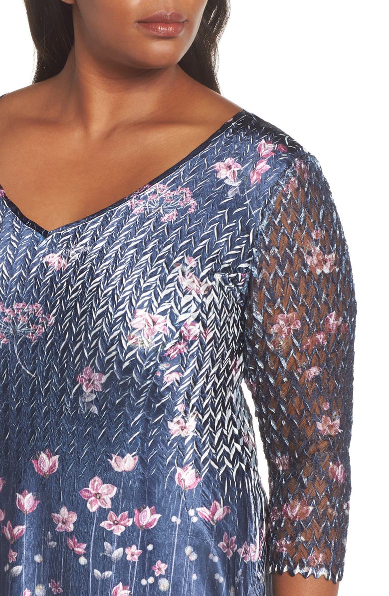 Komarov Lace Sleeve Charmeuse Midi Dress, Alternate, color,