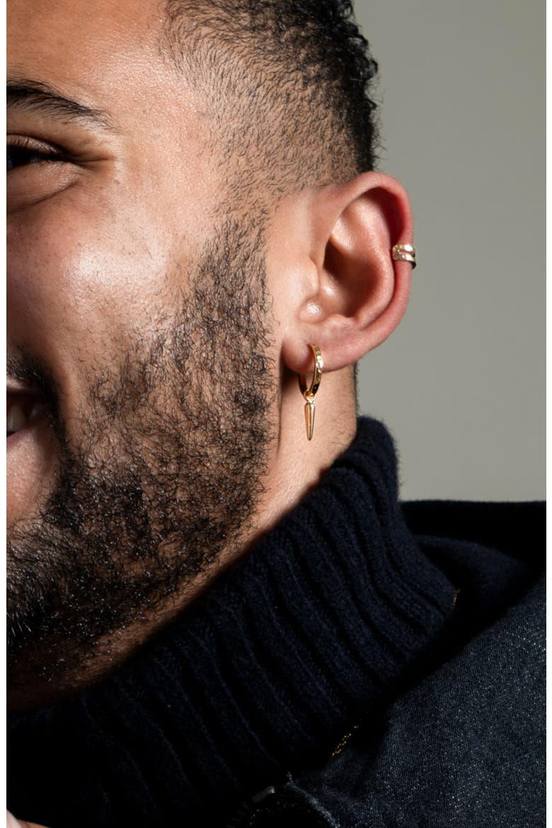 Men's Single Hammered Raindrop Charm Story Hoop, Alternate, color, Yellow Gold Vermeil