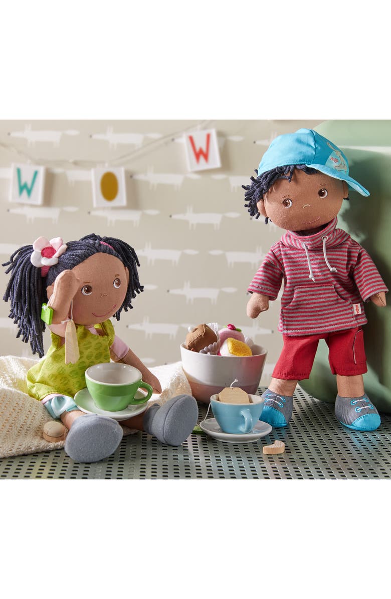 HABA William 12" Soft Doll - Black Baby Boy Doll (Machine Washable) Perfect Plush Toy for 18 Months & Up with Removable Clothing and Embroidered Face, Alternate, color, Red Multi