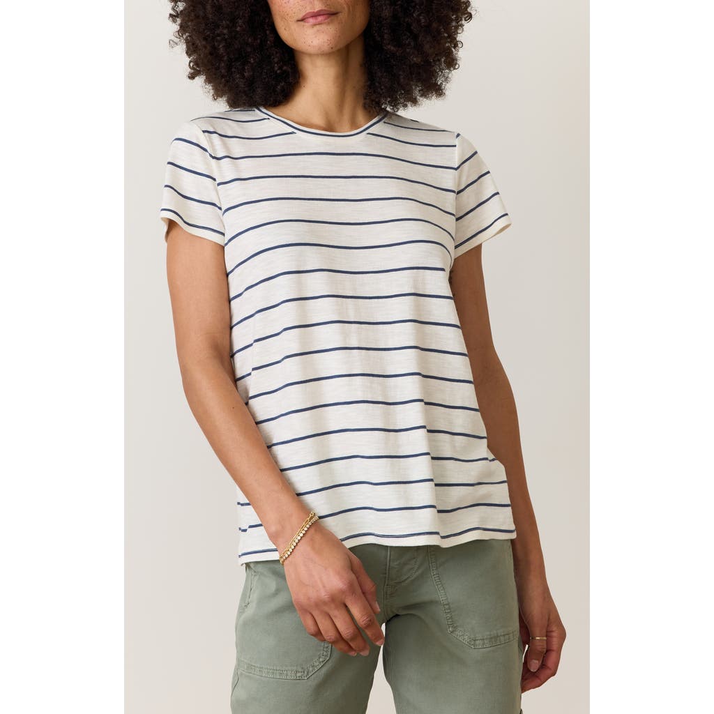 Marine Layer Striped Swing Crewneck Tee In White/navy Stripe