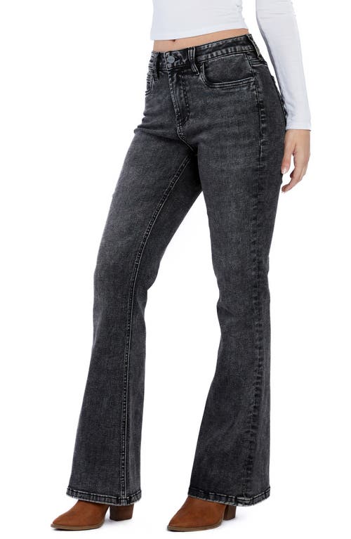 Hint Of Blu Happy High Waist Flare Jeans In Faded Black