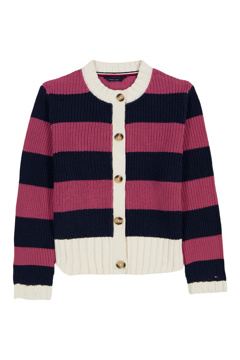 Kids' Rugby Stripe Cardigan, Main, color, NAVY BLAZER