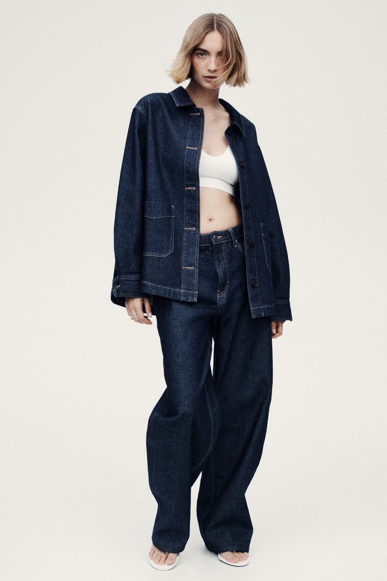 Denim Shacket, Alternate, color, Dark denim blue