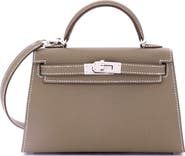 Pre-Owned Hermes Kelly Mini Ii Bag Grey Epsom With Palladium Hardware 20