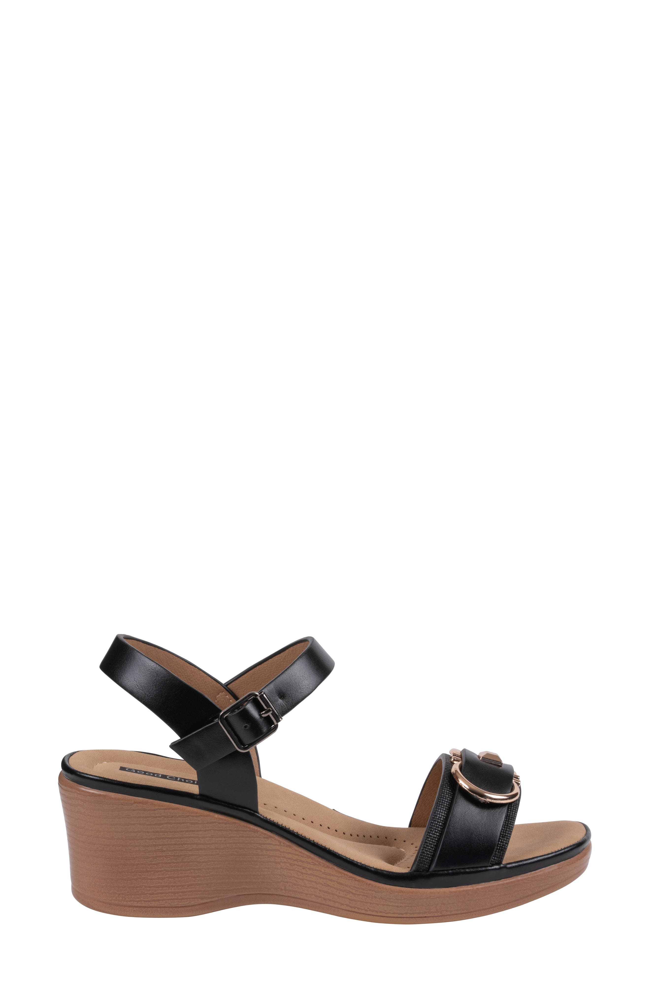 GOOD CHOICE NEW YORK Nava Wedge Sandal, Alternate, color, Black