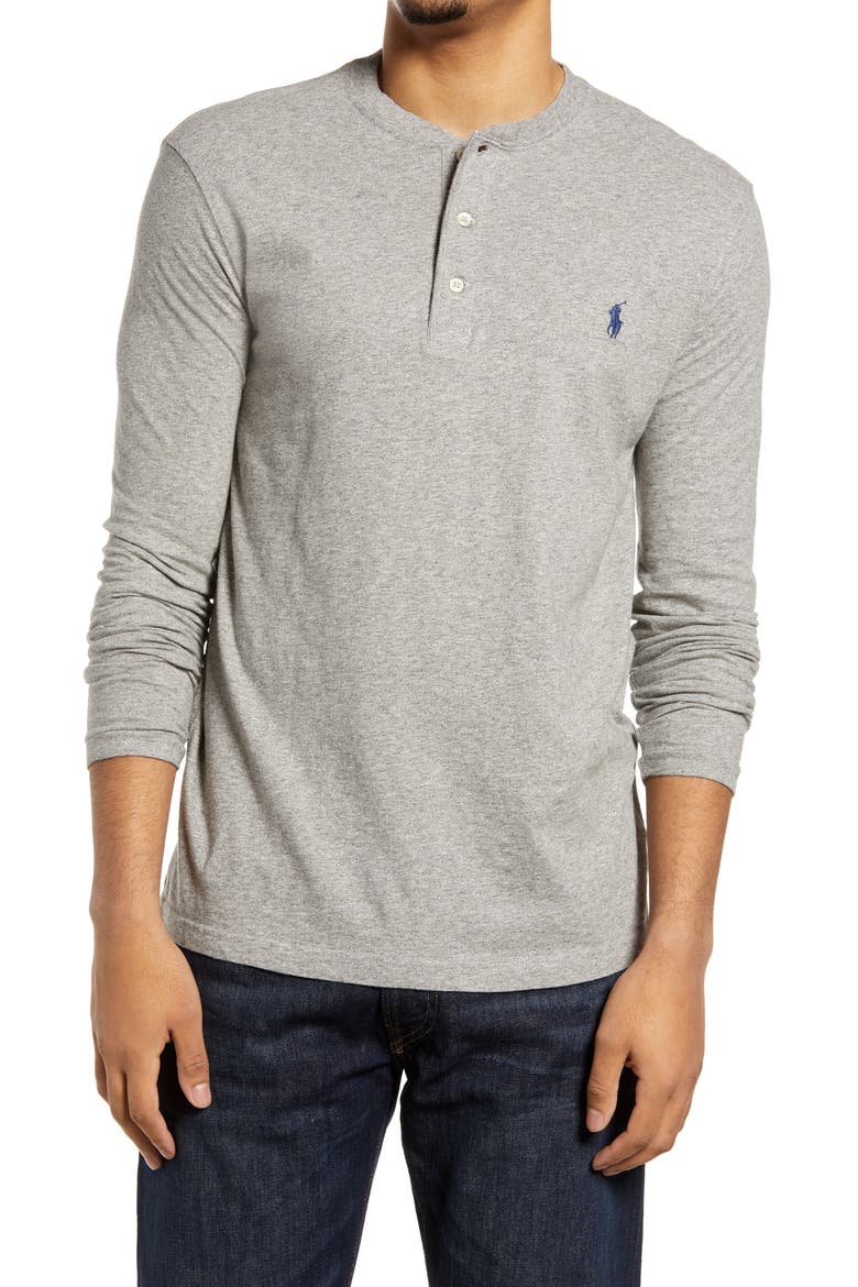 Men's Long Sleeve Henley T-Shirt, Main, color, DARK VINTAGE HEATHER