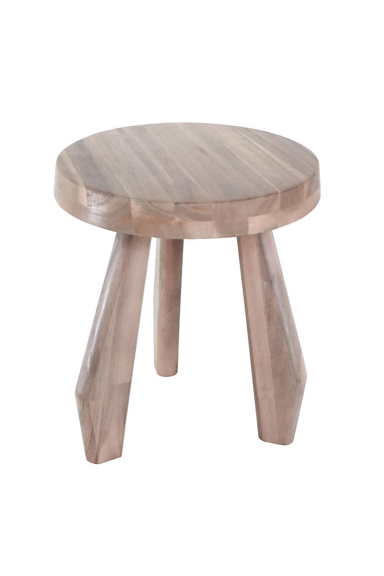 Terra Rustic Solid Acacia Wood Accent Stool, Small Indoor Outdoor Round Seat, Side Table and Plant Stand for Patio, Living Room, Main, color, Light Wood