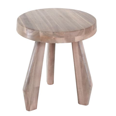 Terra Rustic Coastal Acacia Wood Tripod Round Indoor/Outdoor Accent Stool