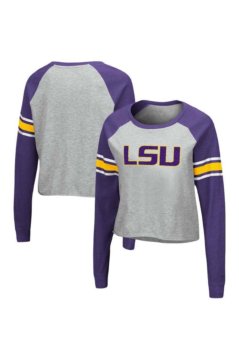 Women's Colosseum Heathered Gray/Purple LSU Tigers Decoder Pin Raglan Long Sleeve T-Shirt, Alternate, color, Heather Gray