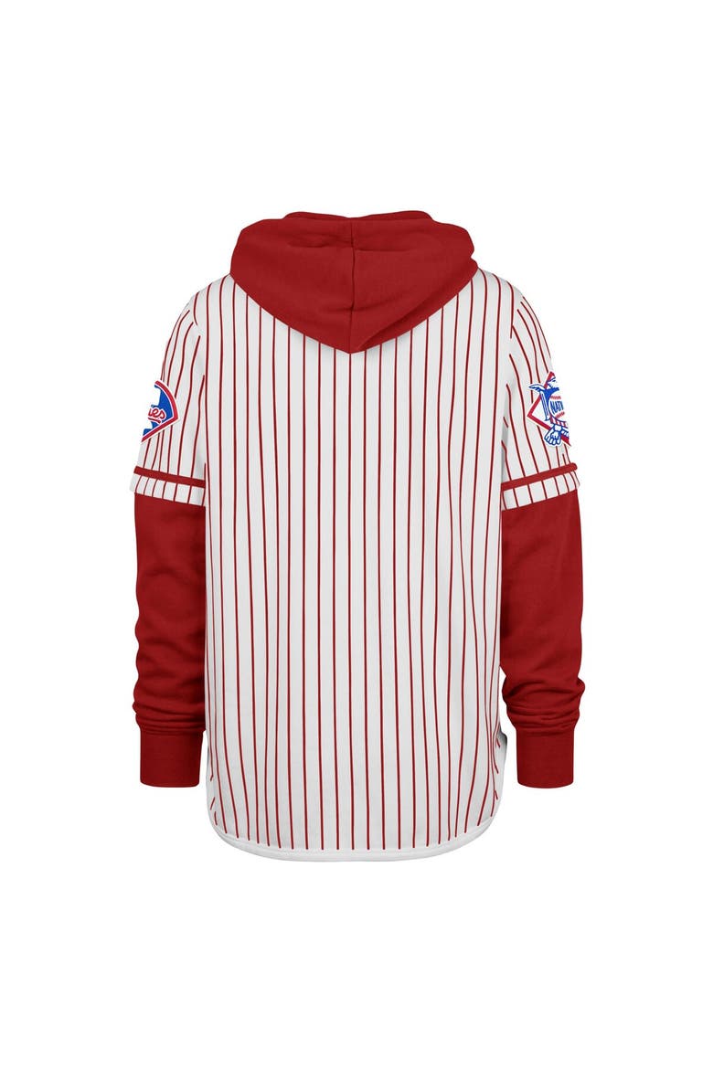 Men's '47 White Philadelphia Phillies Pinstripe Double Header Pullover Hoodie, Alternate, color, White