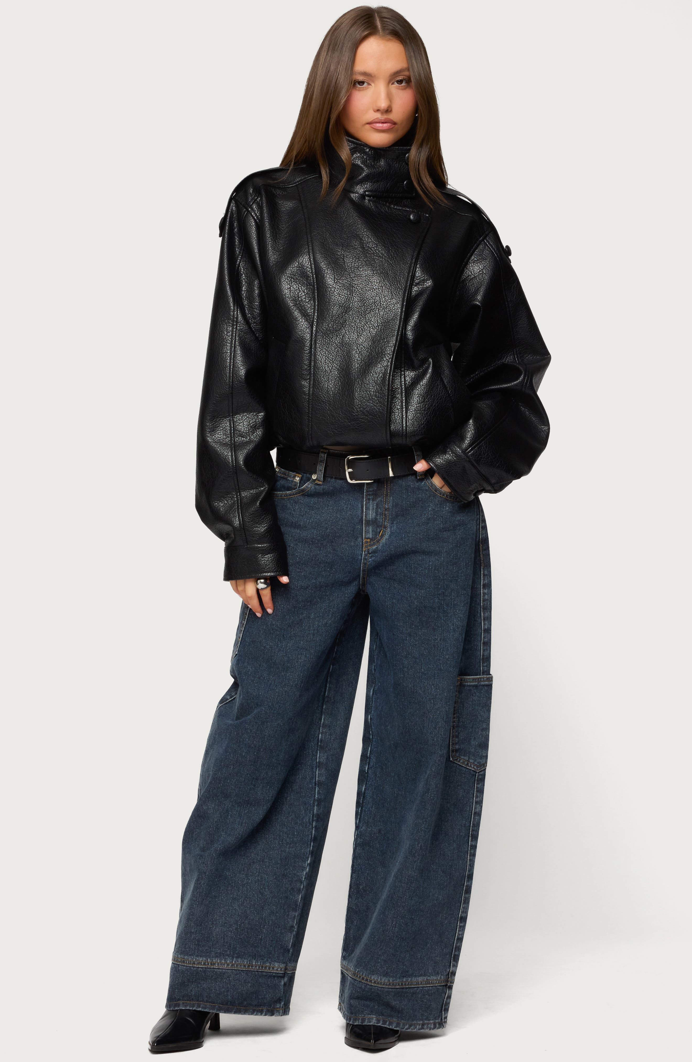EDIKTED Jaicee Stand Collar Faux Leather Jacket (Women) | Nordstrom