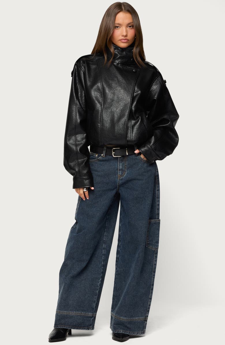 EDIKTED Jaicee Stand Collar Faux Leather Jacket, Alternate, color,