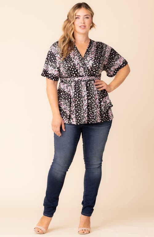 Shop Kiyonna Encore Print Faux Wrap Top In Nightshade Floral Falls
