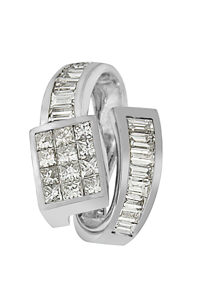 14K White Gold 2 cttw Princess and Baguette Cut Diamond Double Loop Pendant Necklace, Alternate, color, White