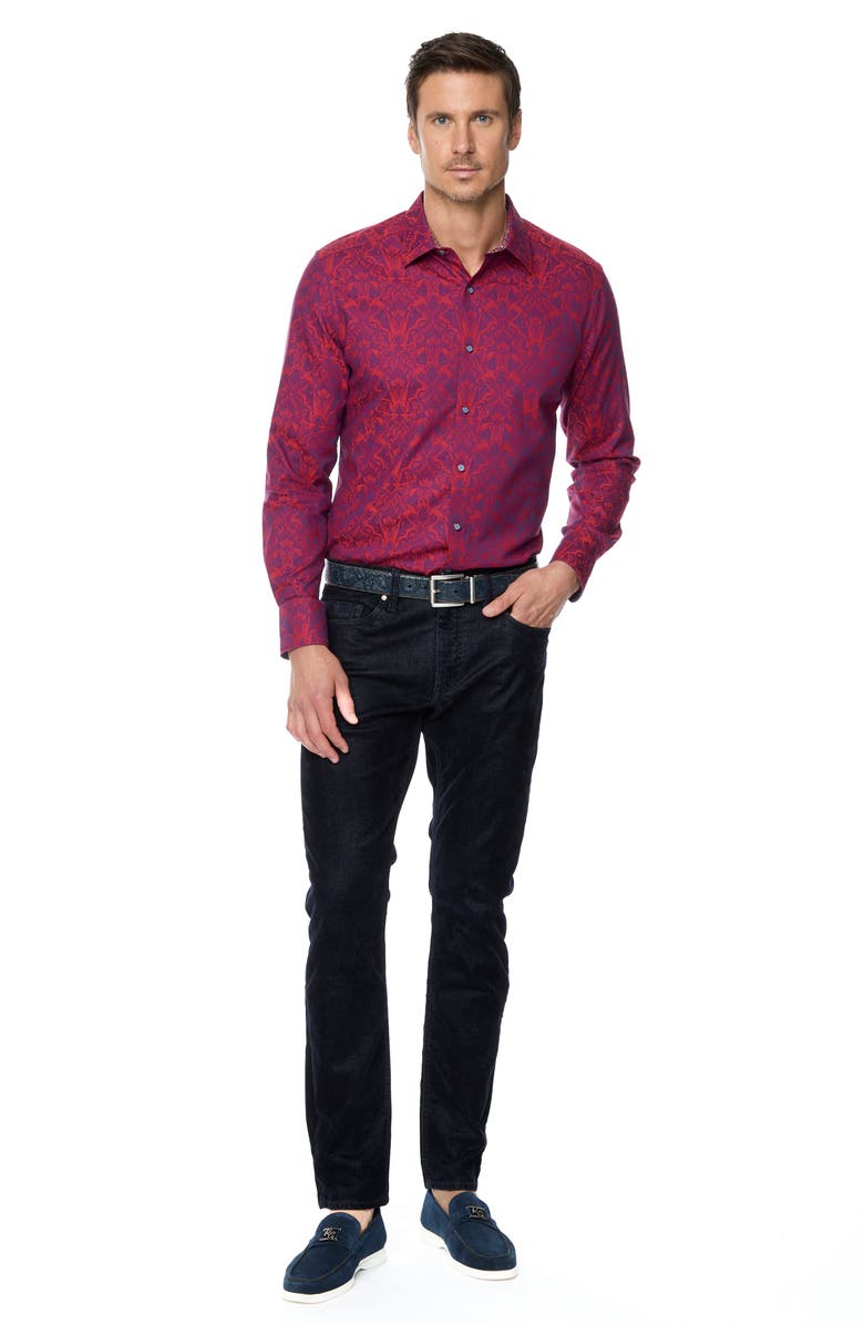 Robert Graham Highland Classic Fit Tapestry Print Cotton Button-Up Shirt, Alternate, color, Berry