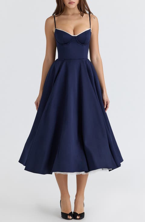 Mademoiselle Sleeveless Satin Tulle Midi Dress