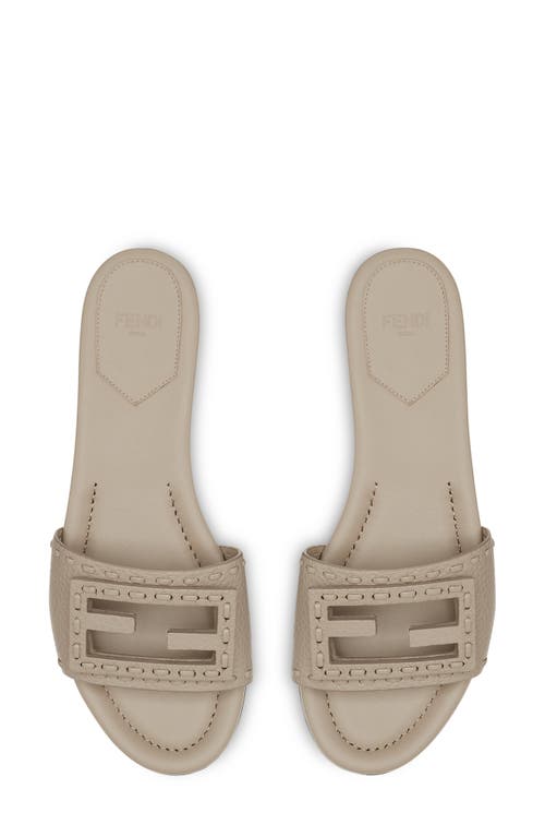 Fendi Dove Gray Leather Slides In Tortor/tortor Tortor